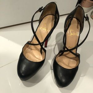 Christian Louboutin BORGHESE 140 KID black strappy heel size 7.5/ 37.5